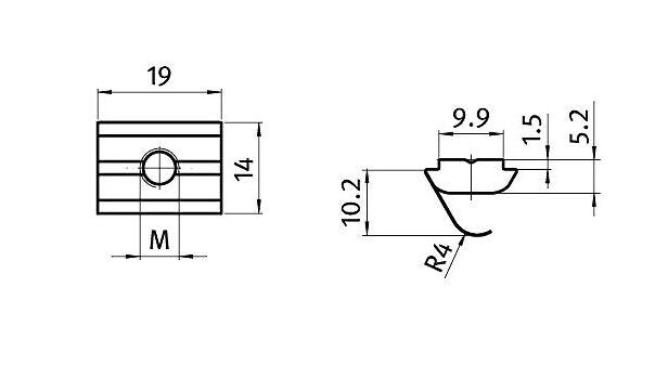 Self-Aligning Roll-in T-slot Nuts, Steel, M6, 14.0 x 5.2mm Slot 10 - Image 2