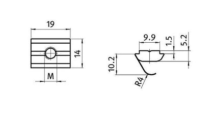 Self-Aligning Roll-in T-slot Nuts, Steel, M6, 14.0 x 5.2mm Slot 10 - Image 2