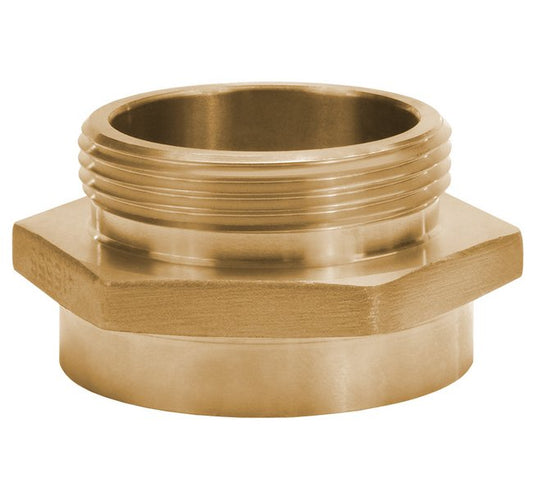 Brass Hex Nipple Adapter Fitting, 4" FNST x 2 1/2 MNST, Female x Male - Image 1
