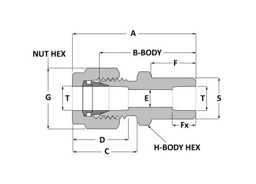 Duolok Tube Socket Weld Union - 1/8 Tube Fitting x 1/8 Tube Socket Weld, 316 SS - Image 2