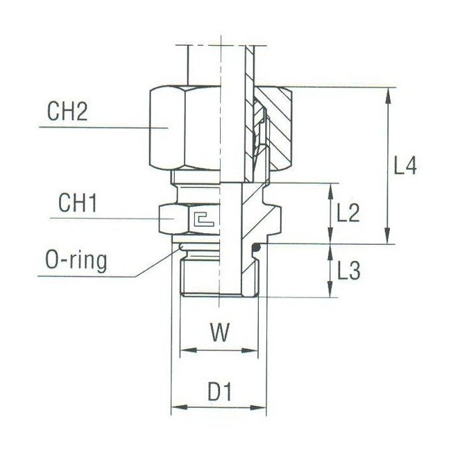 Male Stud Coupling UNF/UN-2A with O-Ring Thread - Carbon Steel, DIN 2353 Compliant - Image 2