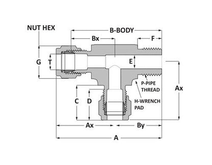 316 SS Male Run Tee - Griplok Tube Fitting (3/8 TF x 1/4 MNPT x 3/8 TF) - Image 2