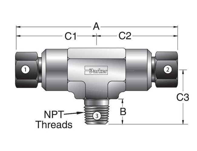 Parker Hannifin SBMP7 MPI™ to Male Branch NPT Tee - Medium Pressure Fitting - Image 2