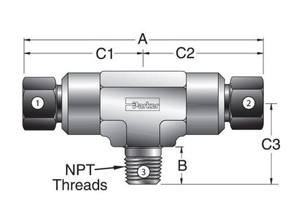 Parker Hannifin SBMP7 MPI™ to Male Branch NPT Tee - Medium Pressure Fitting - Image 2