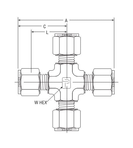 Parker CPI™/A-LOK® HBZ/SC Metric Tube Union Cross, 18.0mm - Image 2