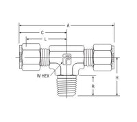 Parker NPT Male Branch Tee for Fractional Tube - A-LOK® x A-LOK® x NPT 3/8"