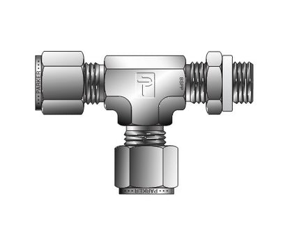 Positionable BSPP Male Run Tee for Fractional Tube Fittings - Image 1