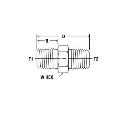 Parker Male Hex Nipple MHN - 3/8" x 1/16" MNPT to MNPT Fitting - Image 2