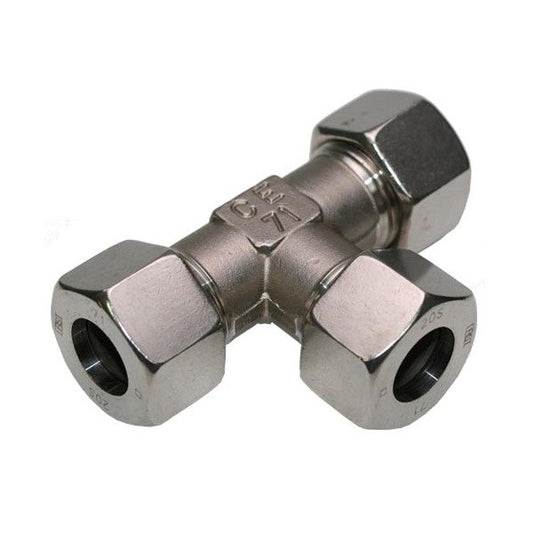 Stainless Steel Equal Tee with B3 Ring - DIN 2353 Compression Fittings - Image 1