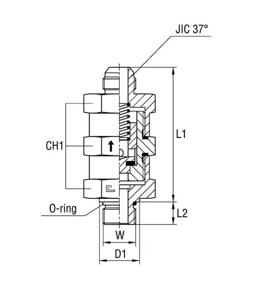 Male Stud Non Return Valve - UNF/UN-2A Thread, Carbon Steel - Image 1