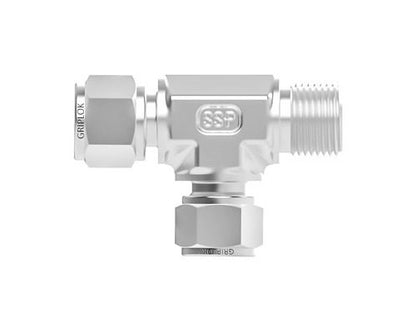 Griplok Male Run Tee Alloy 400 1/8 Tube Fitting x 1/8-27 MNPT x 1/8 Tube Fitting - Image 1