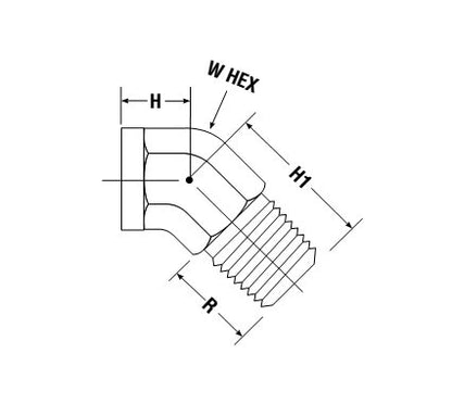 Parker Street Elbow 45° SVE, FNPT to MNPT, 3/8 NPT Thread, 316 Stainless Steel - Image 2