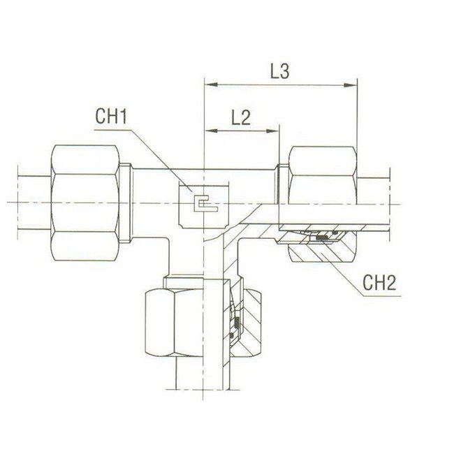 Stainless Steel Equal Tee with B4 Ring, DIN 2353 Compression Fitting - Image 2