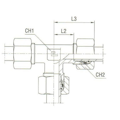 Stainless Steel Equal Tee with B4 Ring, DIN 2353 Compression Fitting - Image 2