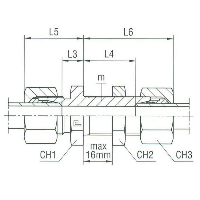 Heavy Duty Bulkhead Connection B3 Ring, DIN 2353 Compression Fitting - Image 2