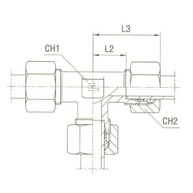 Carbon Steel Equal Tee with DIN 2353 Compression - B3 Ring - Image 2
