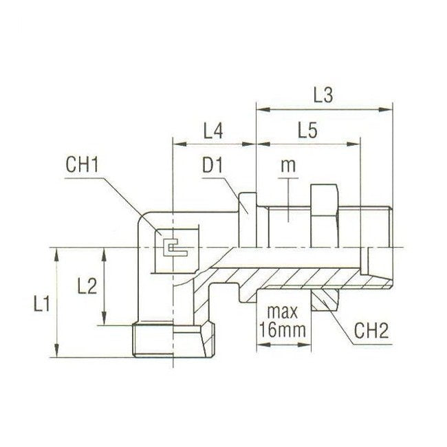 DIN 2353 Bulkhead Elbow - Carbon Steel - 10.0mm Tube - 16x1.5 Thread - 315 Bar - Image 2