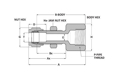 Brass Bulkhead Female Connector - Griplok 1/4in TF x 1/8in FNPT - Image 2