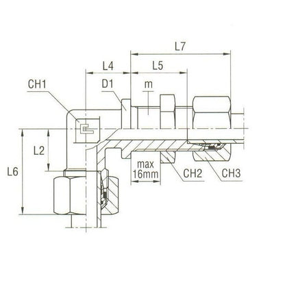 Stainless Steel Bulkhead Elbow Kit with DIN 2353 Compression Fitting & 400 Bar Pressure Rating - Image 2