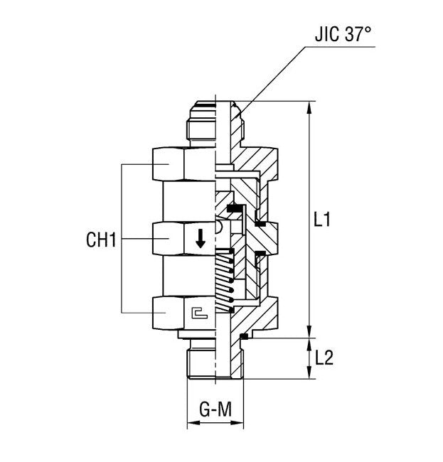 Hydraulic Male Stud Non Return Valve with Elastomer Seal - Metric Parallel Thread - Image 1