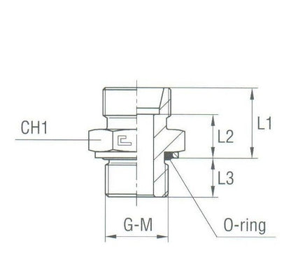 Male Stud Coupling with O-Ring, Washer Thread Metric Parallel - Carbon Steel, DIN 2353 Compliant - Image 2