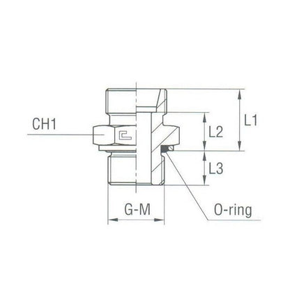 Male Stud Coupling with O-Ring, Washer Thread Metric Parallel - Carbon Steel, DIN 2353 Compliant - Image 1