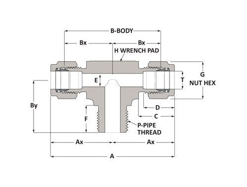 316 SS Male Branch Tee Duolok, 8mm Tube Fitting x 8mm Tube Fitting x 1/4-18 MNPT - Image 2