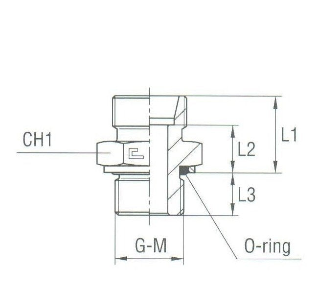 Male Stud Coupling with O-Ring and Washer BSP, Parallel Thread Body - Image 2