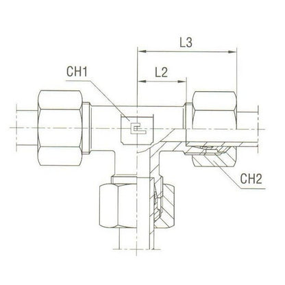 Carbon Steel Equal Tee with DIN 2353 Compression - Equipped B3 Ring - Image 2