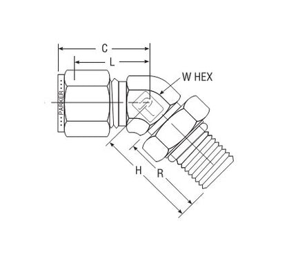 Parker Positionable Male Elbow SAE/MS Thread Fitting for Tube, 45 Degree - Image 2