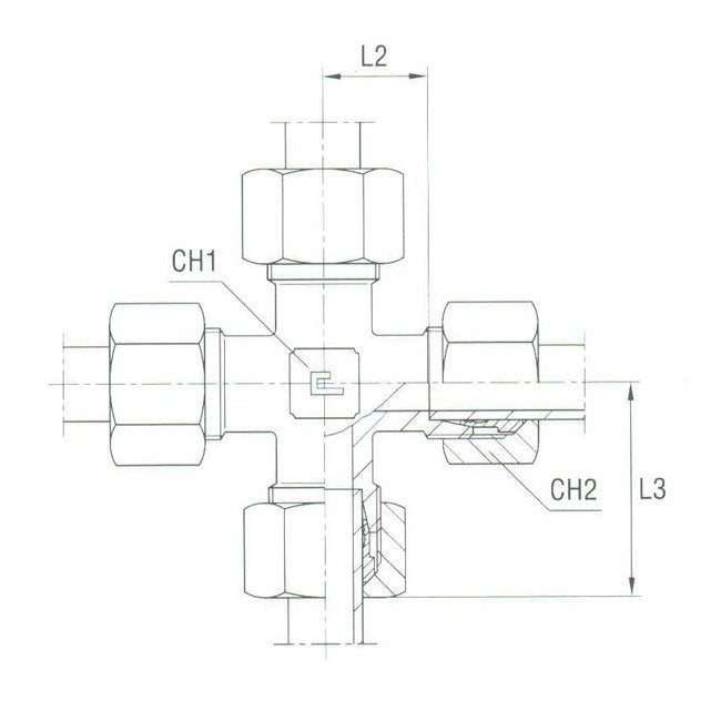 Carbon Steel Equal Cross - 8.0mm, DIN 2353 Compression Fitting - Image 2