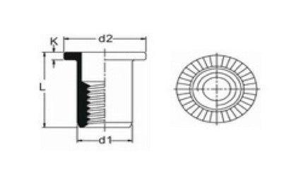 Ornit F-Series 11.0mm Open End Cylindrical Head Rivet Nut - Image 2