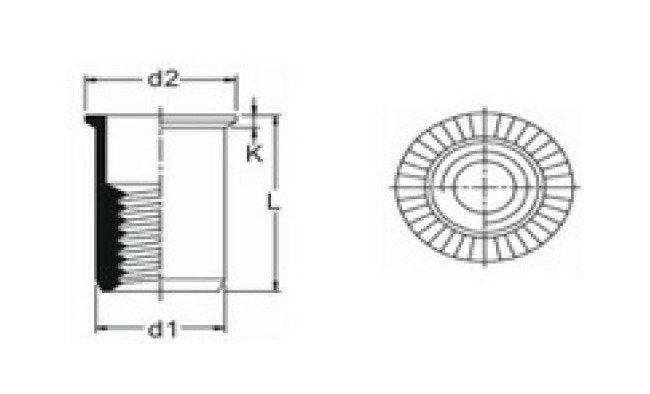 F-Series Small Rivet Nut - 12.0mm Open End Reduced Countersunk Head - Image 2
