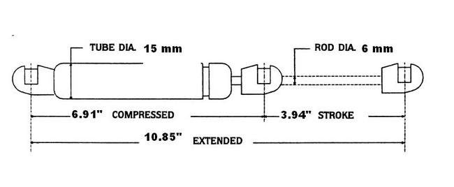 Composite End Gas Springs - 10.85" Extended Length - Image 2
