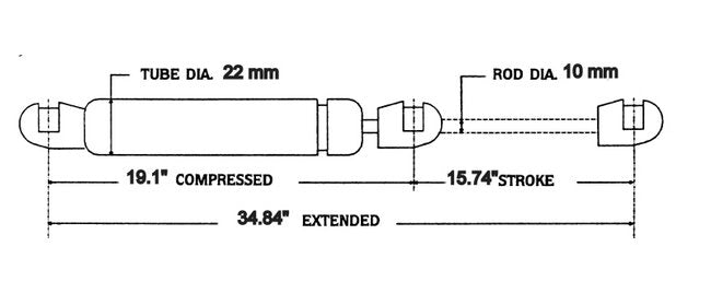 Composite Gas Springs, 34.84 Inch Extended Length, 200 lbs - Image 2