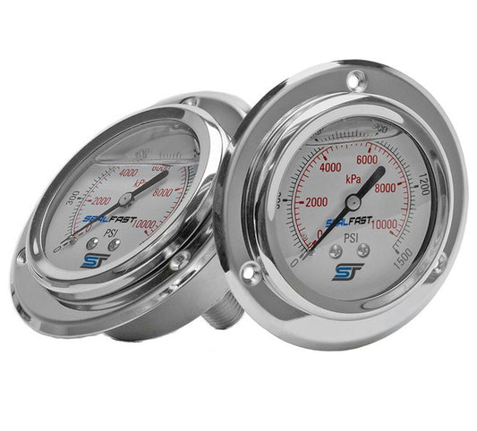 Stainless Steel Panel Mount Liquid Filled Gauge, 15 PSI - Image 1
