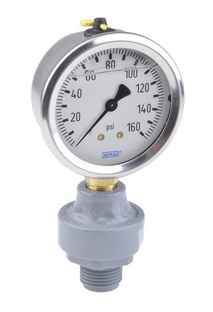 CPVC Mini Tuff Guard Isolator w/ Wika Gauge, 1/2" Inlet, Composite Diaphragm - Image 1