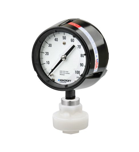 PVDF Tuff Guard Gauge Isolator with 4.5" Duragauge Vacuum Process Gauge, 0-60 PSI - Image 1