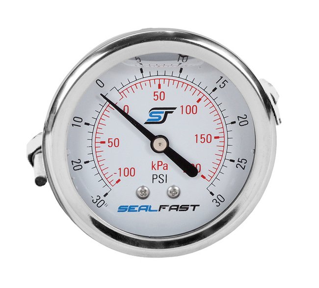 Stainless Liquid Filled U-Clamp Back Mount Gauge - 4" Face, 1/4" All Stainless - Image 1