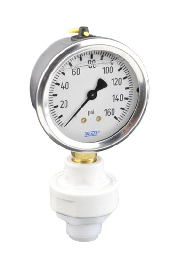 Mini Tuff Guard Isolator with Wika Gauge, 1/2" Inlet, PTFE/FKM Diaphragm - 0-100 PSI - Image 1