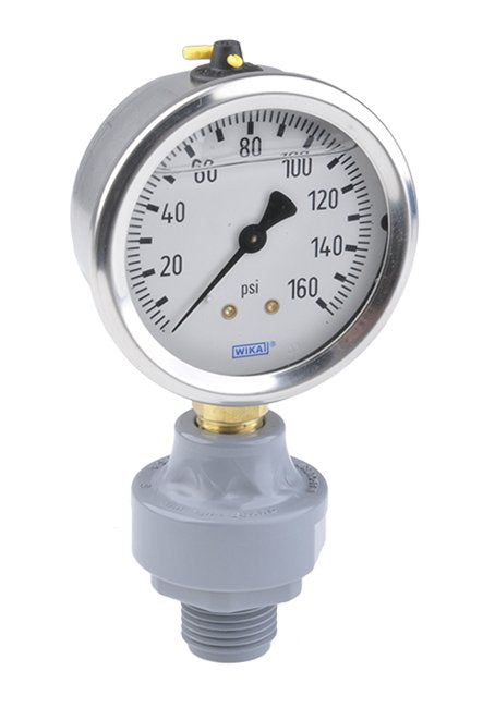 CPVC Mini Tuff Guard Isolator with Wika Gauge, 1/2" Inlet, Composite Diaphragm - Image 1