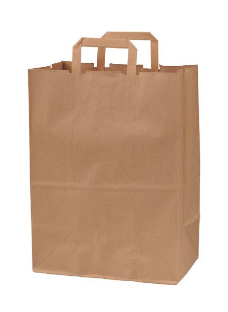 12x12 Grocery Paper Material Handling Bag with Flat Handles - Image 1