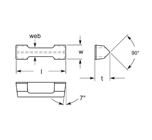 Positive Dog Bone Cutting Tool Insert, 0.328/0.338 in Width - Image 1