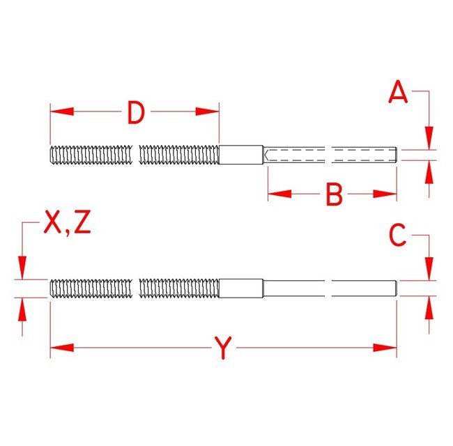Suncor Hand Swage Extra Long Stud, 316 Stainless Steel, 1/8" Cable Size - Image 2