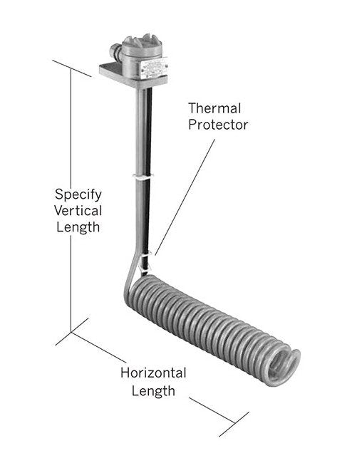 Fluoropolymer (PTFE) Spiral L-Shaped Immersion Heater - HXL Series - Image 1