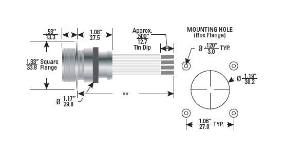 Teledyne 1804 Series 4 Pin Threaded Box Flange Receptacle Cable Assembly - Image 1