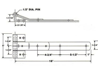 16" Trailer Door Hinge with 270º Opening - Image 2