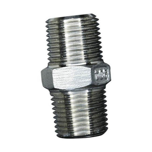 HNS Series 1/4 Inch (in) Size Male National Pipe Thread (MNPT) 304 Stainless Steel Nipple Fitting - Image 1