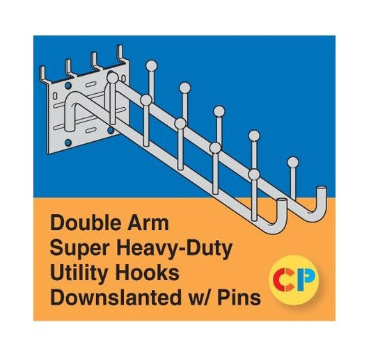 Super Heavy-Duty Double Arm Downslanted Utility Hooks for Pegboard - Pack of 10 with Pins - Image 1