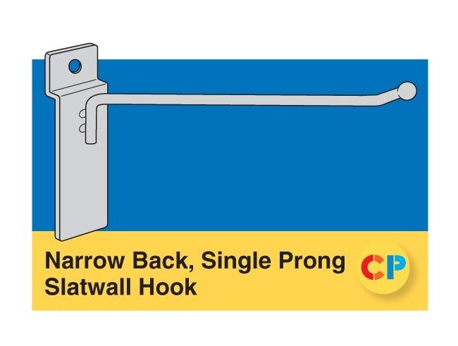 Medium Gauge Narrow Back Single Prong Slatwall Hooks - Image 1